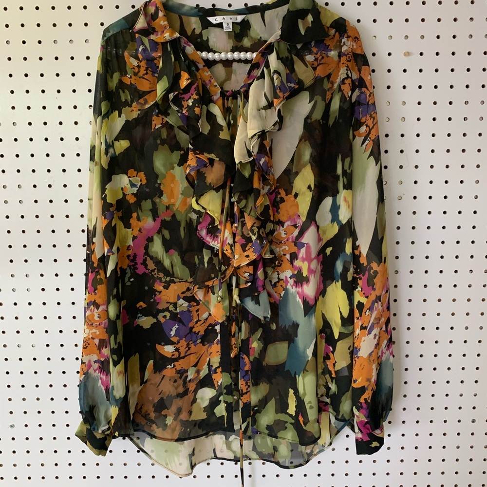 CAbi Long Sleeve Women’s Flower Ruffle Top